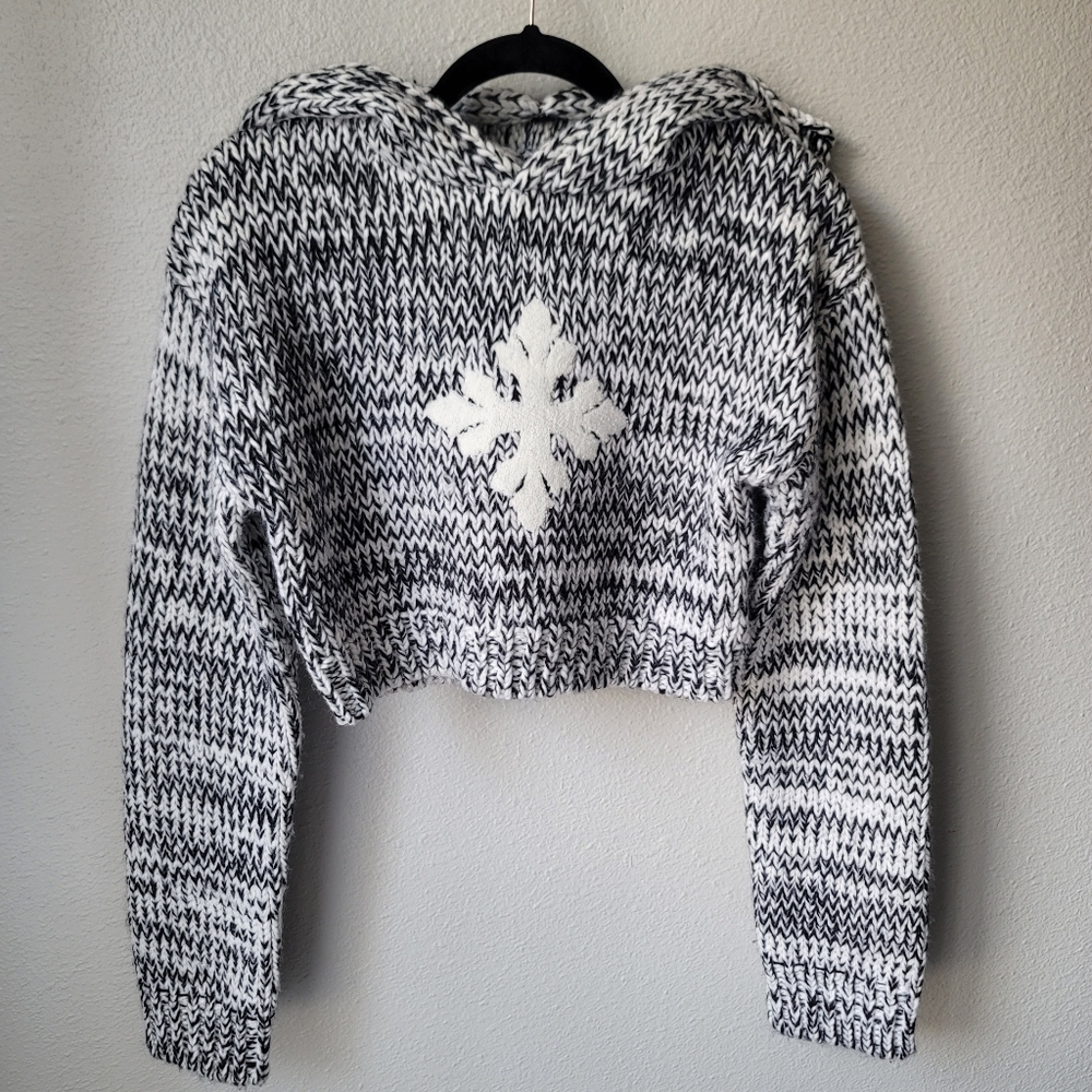 SMFK Tequila Cross Agave Knit Cropped Hoodie Size Small Color Black/White - Picture 2 of 11